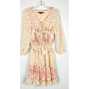 Ryan Michelle Tiered Mini Dress Size S Yellow Orange Feminine Coquette Boho